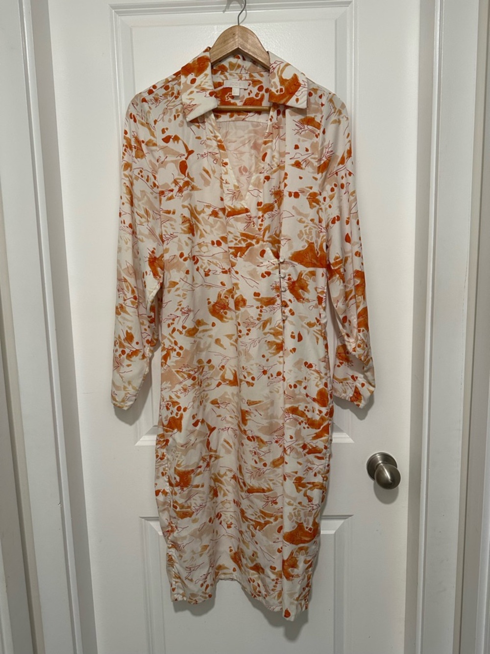 COS Cream and Orange Floral Long Sleeve Midi Wrap Dress Women’s Size 8